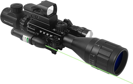 Fetch Falcon 4-16X50 Rifle Scope with Red/Green Reticle and Rangefinder- AOGE Rifle Scopes for Hunting,Airsoft and Pellet Guns,Waterproof and Fog-Proof