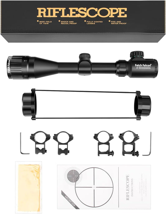 Fetch Falcon 4-16x50 AOEG Rifle Scope Combo(Green Light Sighting Scope, Flashlight Reticle Red Dot Sight),3-9X40 AOEG Rifle Scope with 11/22mm Mount Dual Ring Mount