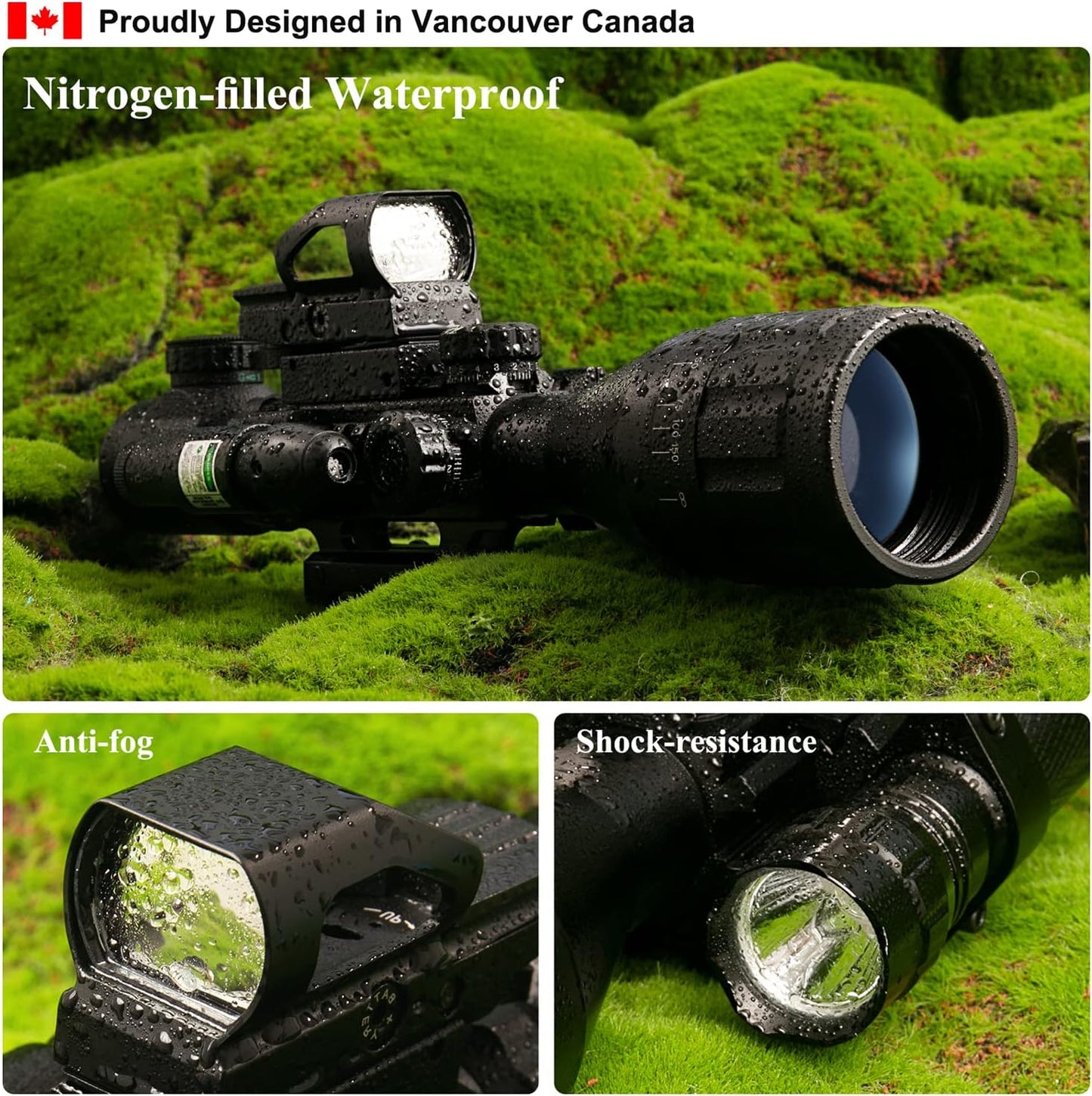 Lunette de visée Fetch Falcon 4-16X50 avec réticule rouge/vert et télémètre - Lunette de visée AOGE pour la chasse, l'airsoft et les pistolets à plomb, étanche et antibuée