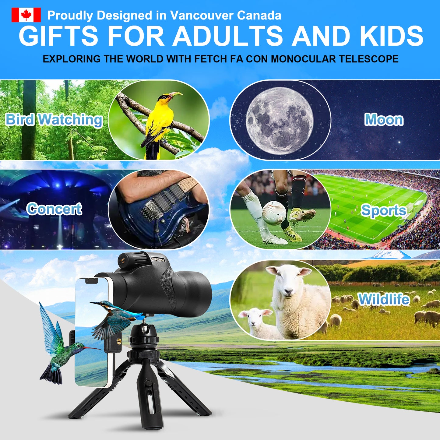 12x50 ED Monocular - IPX7 Waterproof, BAK4 Prism, Phone Adapter & Tripod Included