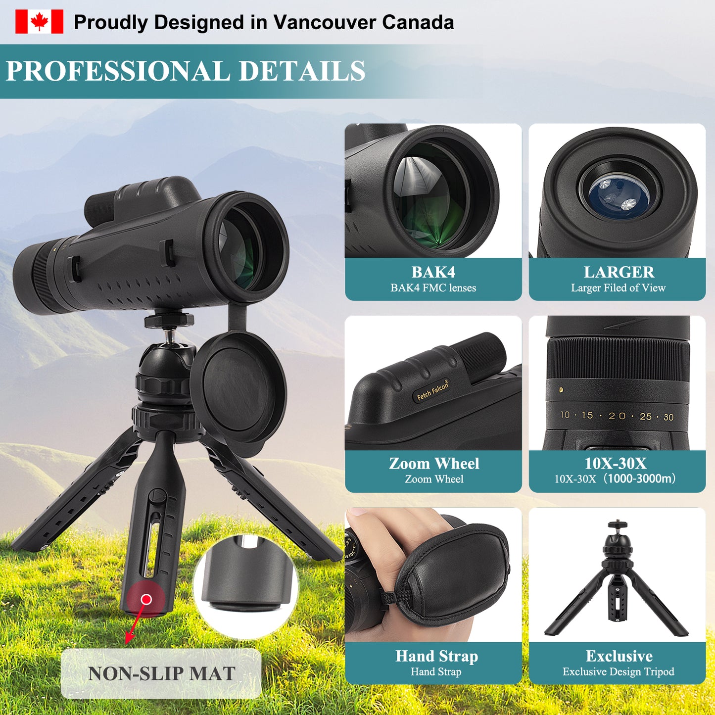 10-30x50 Zoom Monocular - HD, Water-Resistant, with Tripod & Phone Adapter