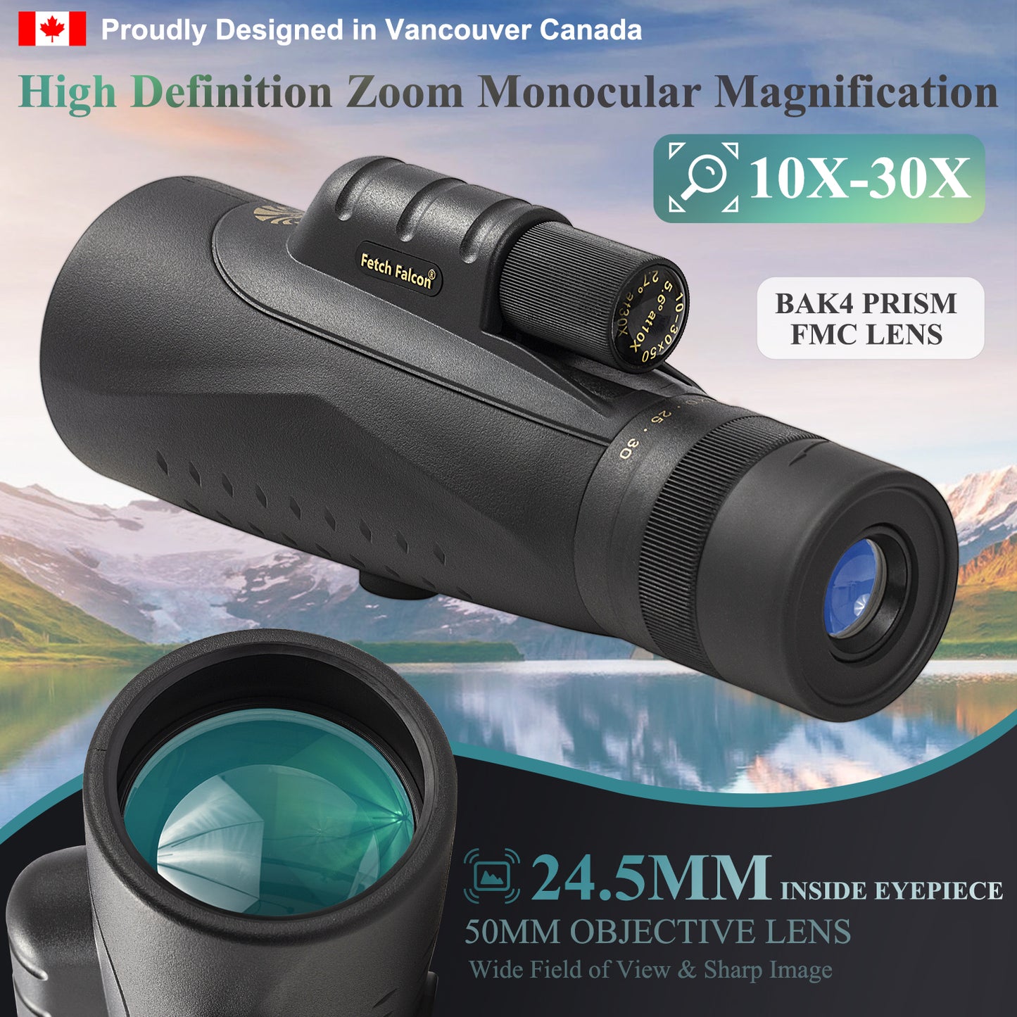 10-30x50 Zoom Monocular - HD, Water-Resistant, with Tripod & Phone Adapter