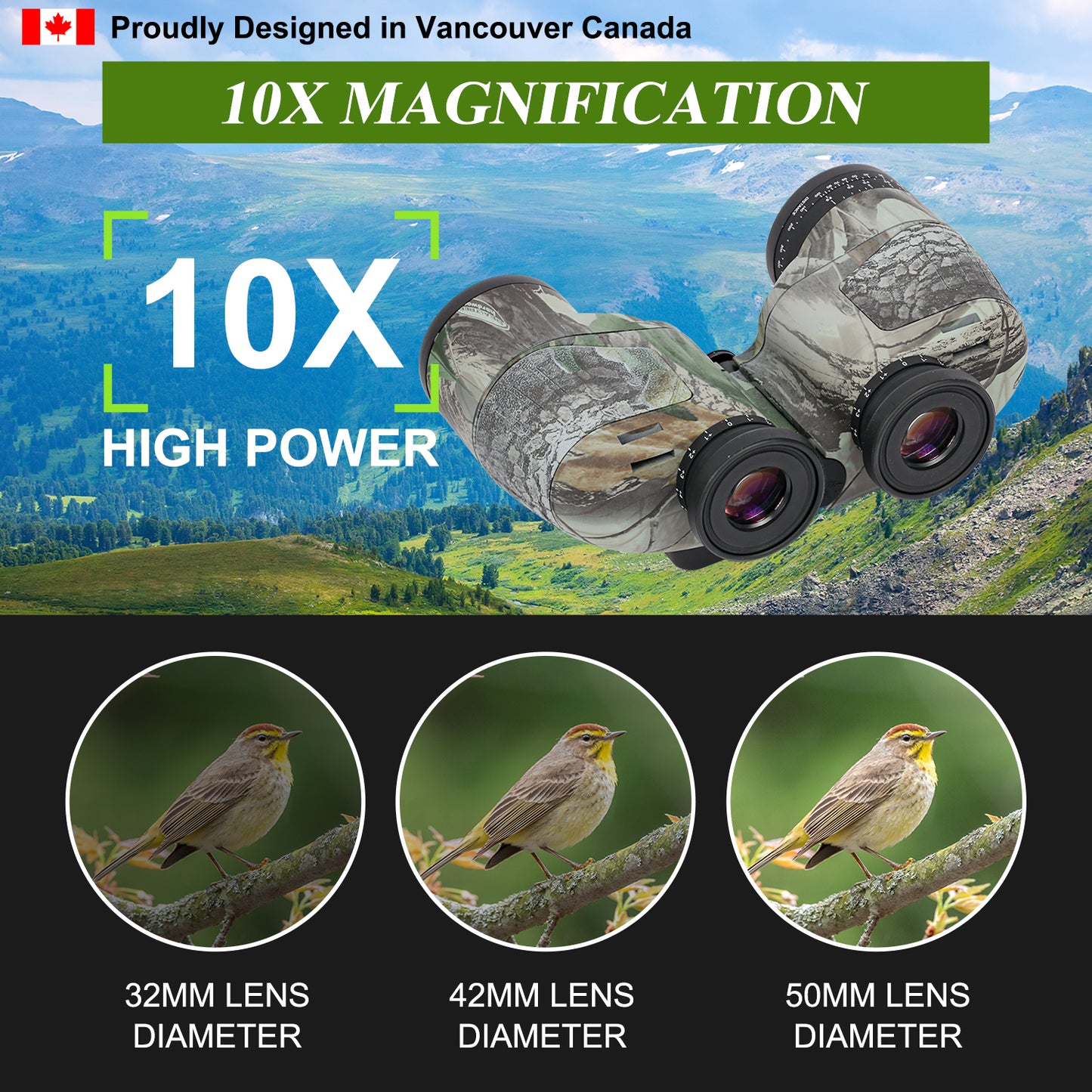 10x50 BAK4 FMC Marine Binoculars - Nitrogen-Filled, IPX7 Waterproof, with Rangefinder, Digital Compass, Temperature Display, Harness (Camouflage Cloak)