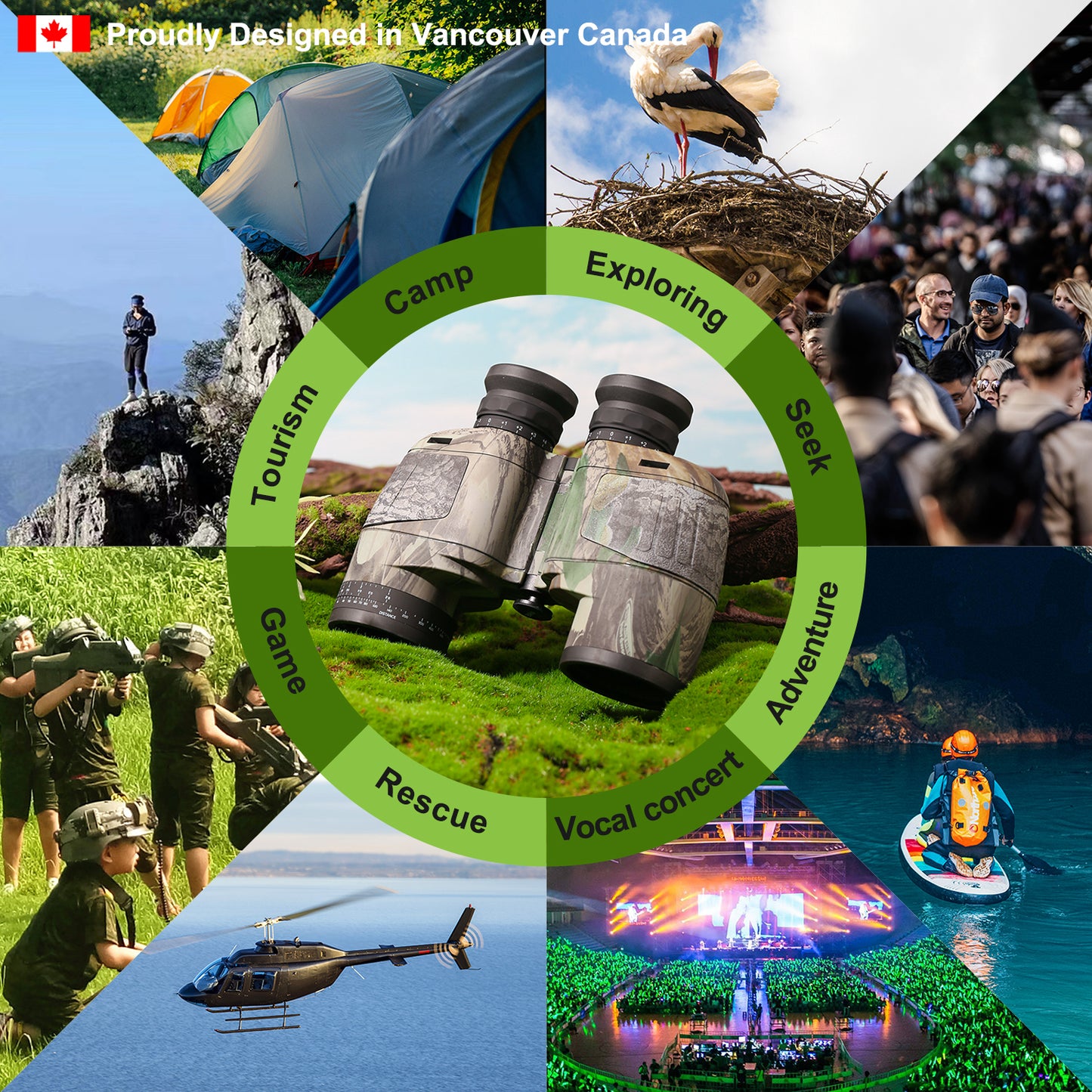 10x50 BAK4 FMC Marine Binoculars - Nitrogen-Filled, IPX7 Waterproof, with Rangefinder, Digital Compass, Temperature Display, Harness (Camouflage Cloak)
