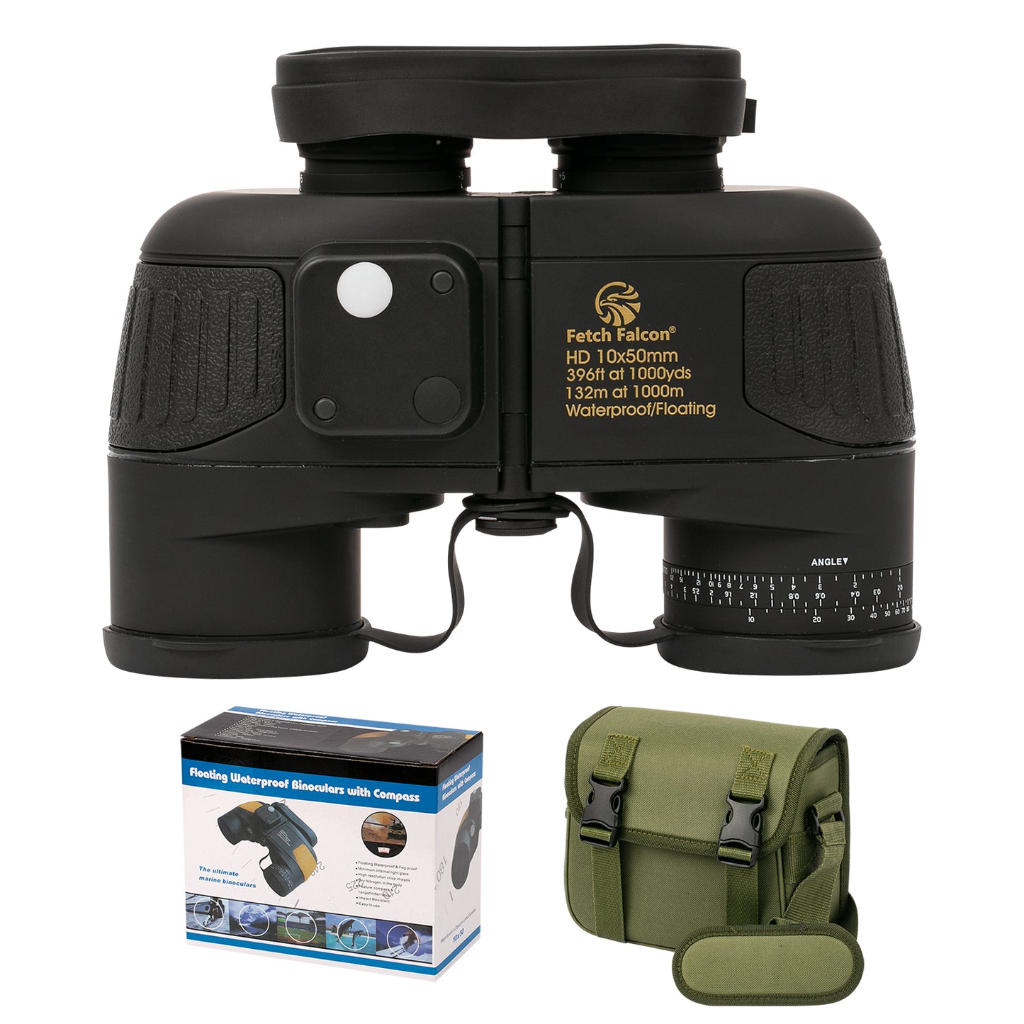 10x50 BAK4 FMC Marine Binoculars - Nitrogen-Filled, IPX7 Waterproof, with Rangefinder, Digital Compass, and Temperature Display (Black)