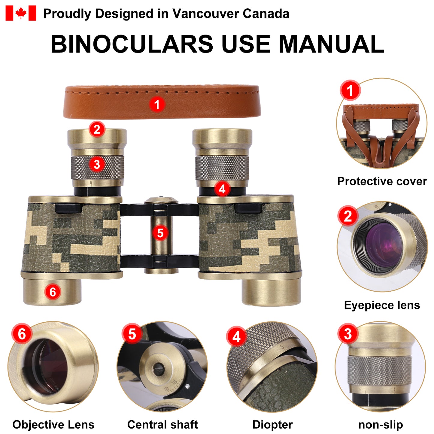 Binoculars Full Metal Body FMC BAK4 HD 8x24 (High-Powered, Water-resistance, and Portable) Ideal for Camping, Hunting, Tourism, and Mountain Climbing (Camo Bronze)