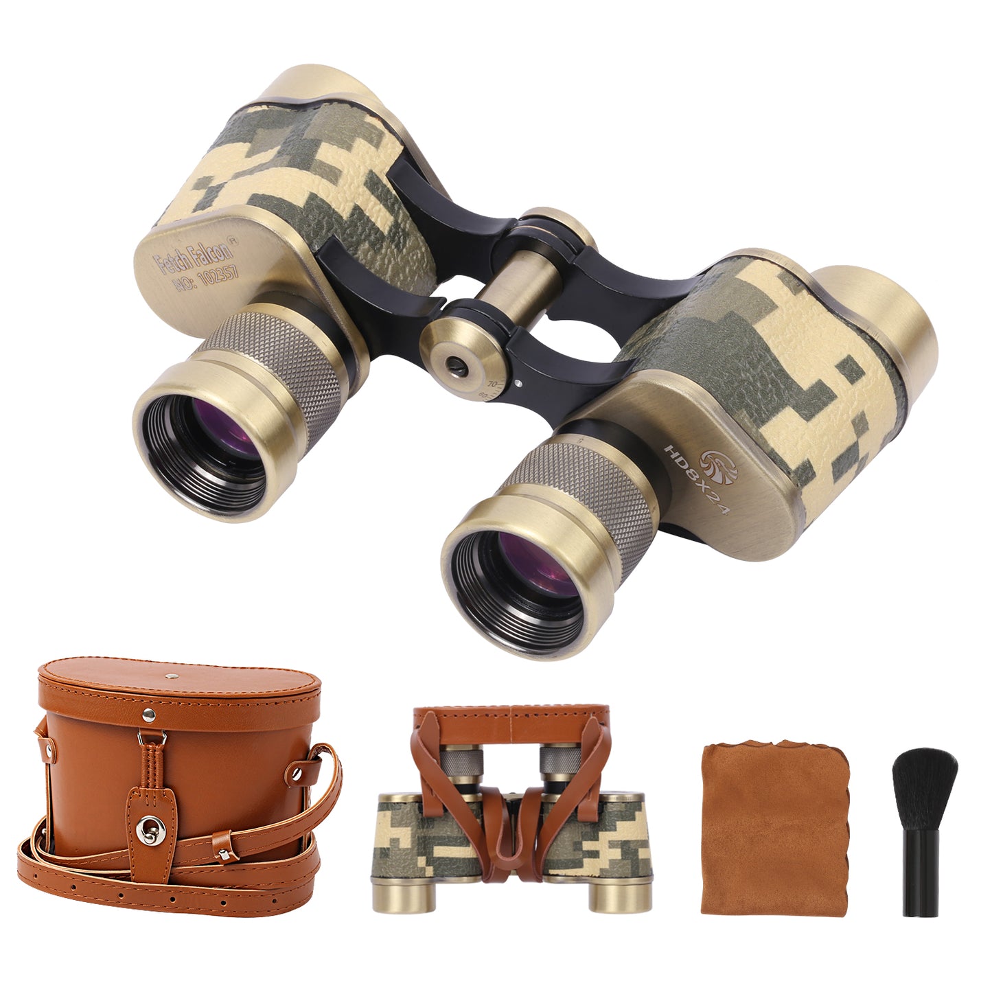 Binoculars Full Metal Body FMC BAK4 HD 8x24 (High-Powered, Water-resistance, and Portable) Ideal for Camping, Hunting, Tourism, and Mountain Climbing (Camo Bronze)