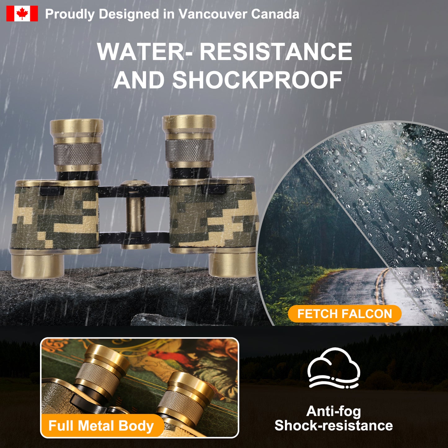 Binoculars Full Metal Body FMC BAK4 HD 8x24 (High-Powered, Water-resistance, and Portable) Ideal for Camping, Hunting, Tourism, and Mountain Climbing (Camo Bronze)