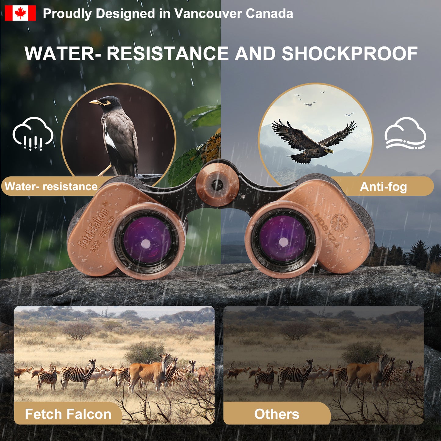 Full Metal Body Binoculars FMC BAK4 HD 8x24 (High-Powered, Water-resistance, and Portable) Ideal for Camping, Hunting, Tourism, and Mountain Climbing (Rose Bronze)