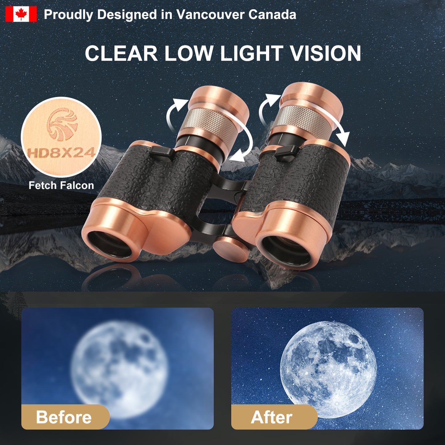 Full Metal Body Binoculars FMC BAK4 HD 8x24 (High-Powered, Water-resistance, and Portable) Ideal for Camping, Hunting, Tourism, and Mountain Climbing (Rose Bronze)