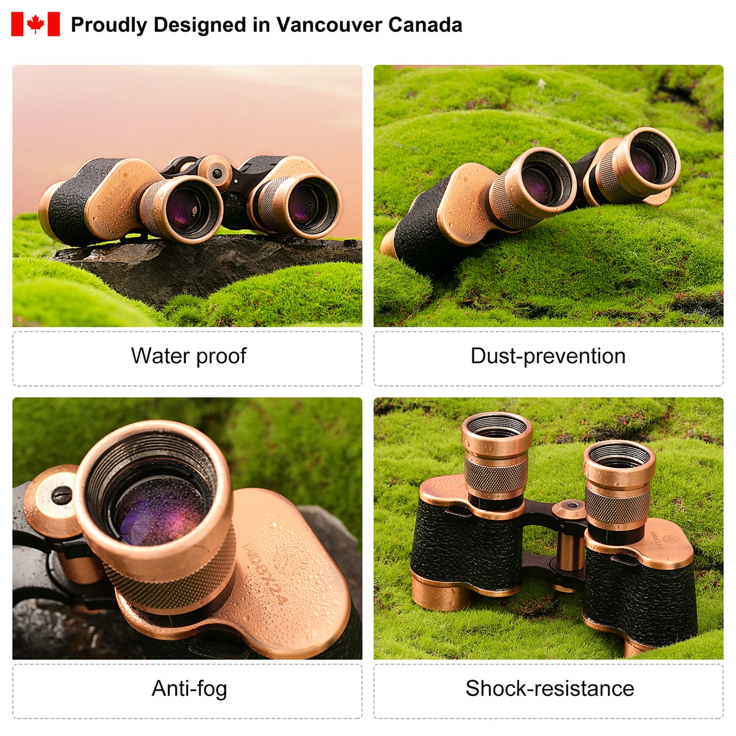 Full Metal Body Binoculars FMC BAK4 HD 8x24 (High-Powered, Water-resistance, and Portable) Ideal for Camping, Hunting, Tourism, and Mountain Climbing (Rose Bronze)