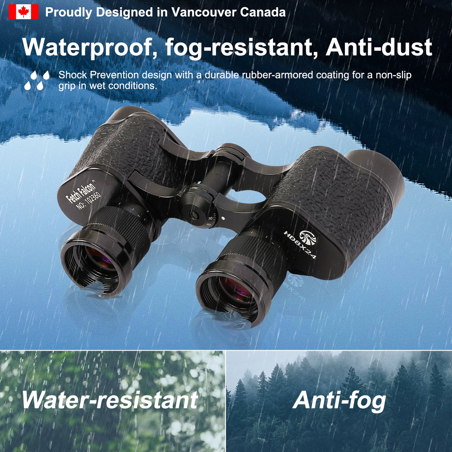 Binoculars Full Metal Body FMC BAK4 HD 8x24 (High-Powered, Water-resistance, and Portable) Ideal for Camping, Hunting, Tourism, and Mountain Climbing (Black)