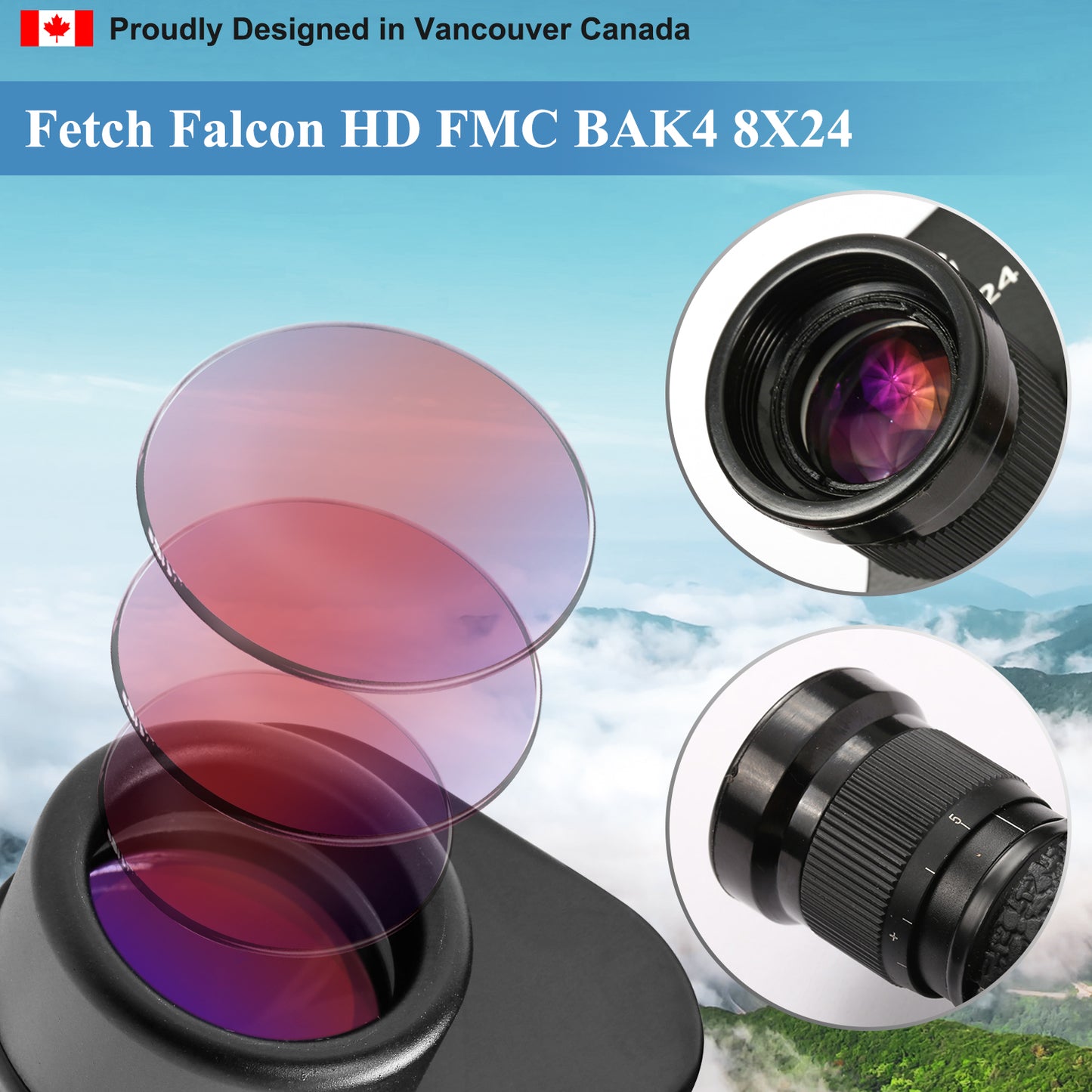 Binoculars Full Metal Body FMC BAK4 HD 8x24 (High-Powered, Water-resistance, and Portable) Ideal for Camping, Hunting, Tourism, and Mountain Climbing (Black)