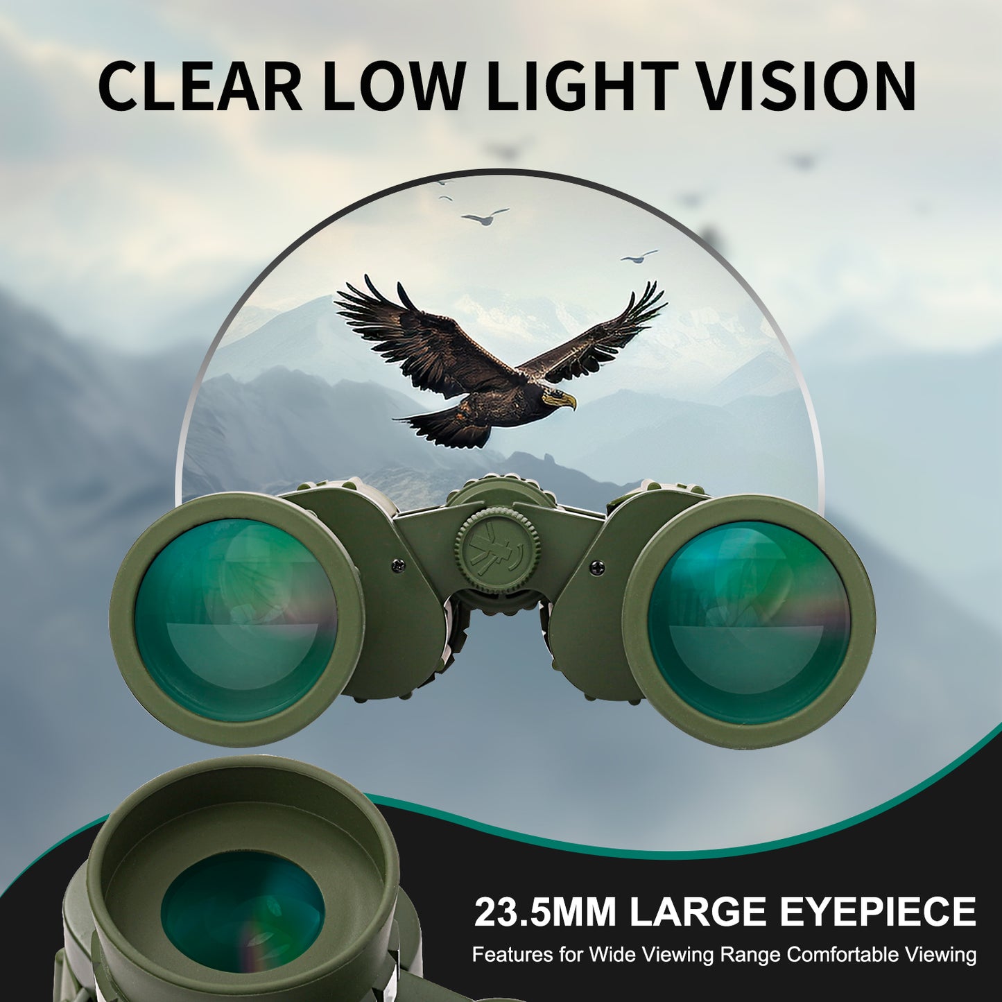 Fetch Falcon Aluminum Binoculars 10x50 BAK4 FMC (Third Generation, High Power Compact) for Travel Sightseeing, Bird Watching and Outdoor Sports (Army Green)