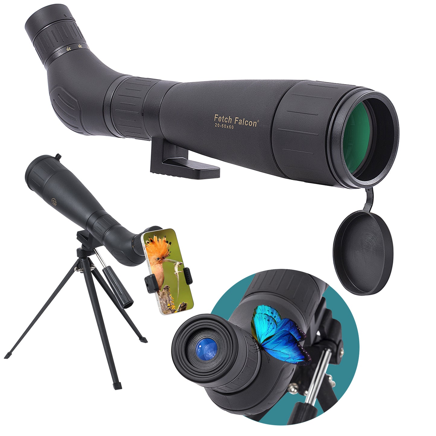 Spotting Scope 20-60X60 FMC HD Compact (Long Range Spotting, Water-Resistant) with Metal Tripod, Carry Bag, Phone Holder