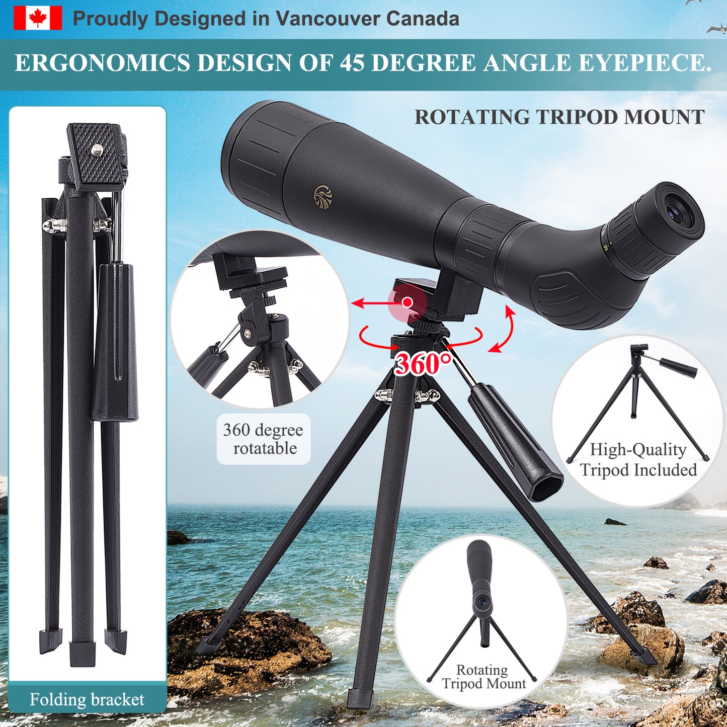 Fetch Falcon 20-60X60 FMC HD BAK4 Spotting Scopes (Water-Resistance Long Range Spotting) with Metal Tripod and Carry Bag (without Phone Holder)