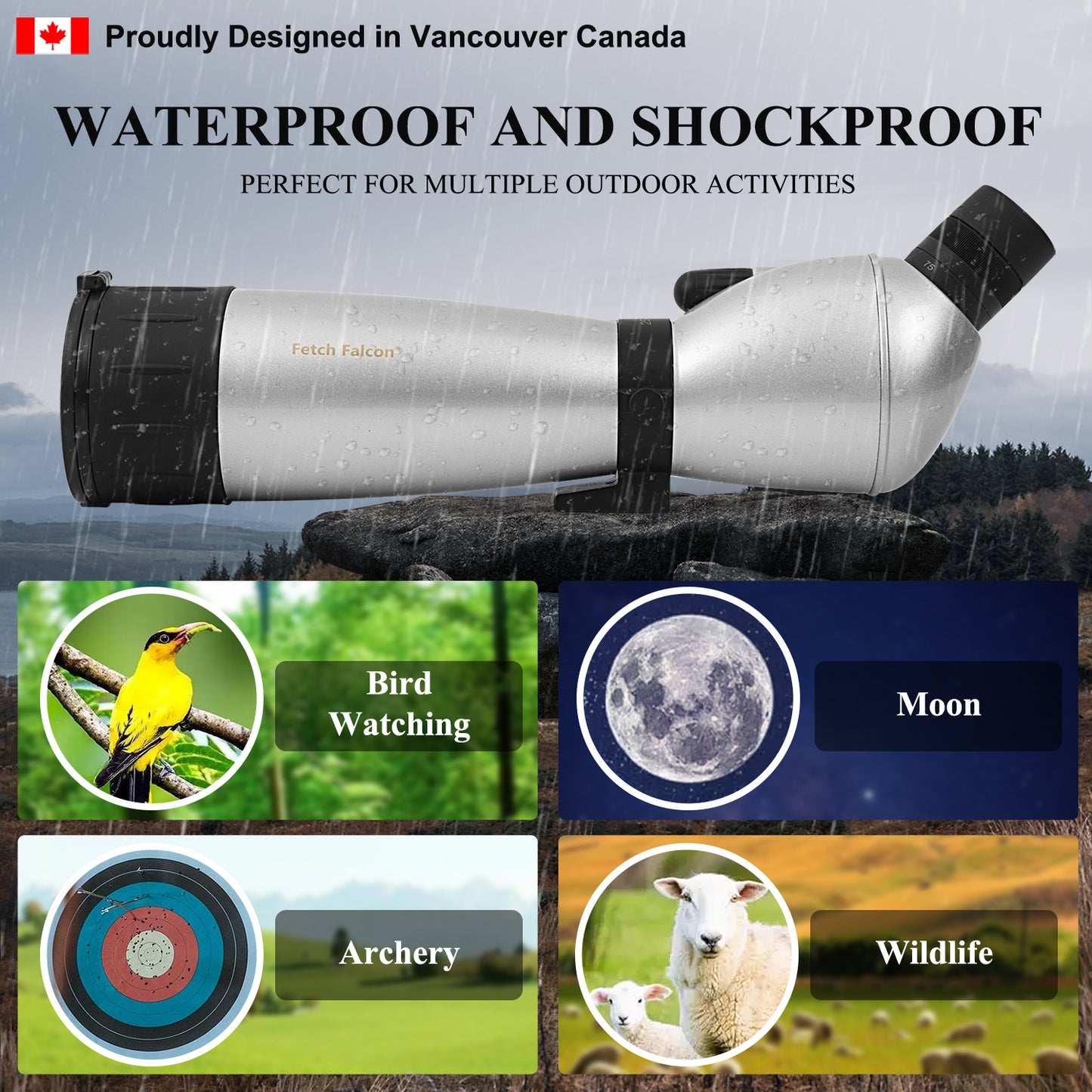 Spotting Scope 25-75X75 FMC HD BAK4 (Water-Resistance, Long Range Spotting) with Metal Tripod and Carry Bag (with Phone Holder)