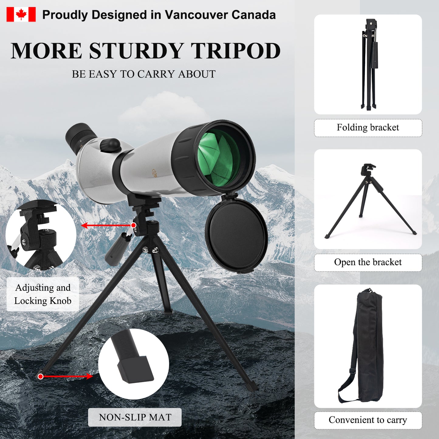 Spotting Scope 25-75X75 FMC HD BAK4 (Water-Resistance, Long Range Spotting) with Metal Tripod and Carry Bag (with Phone Holder)