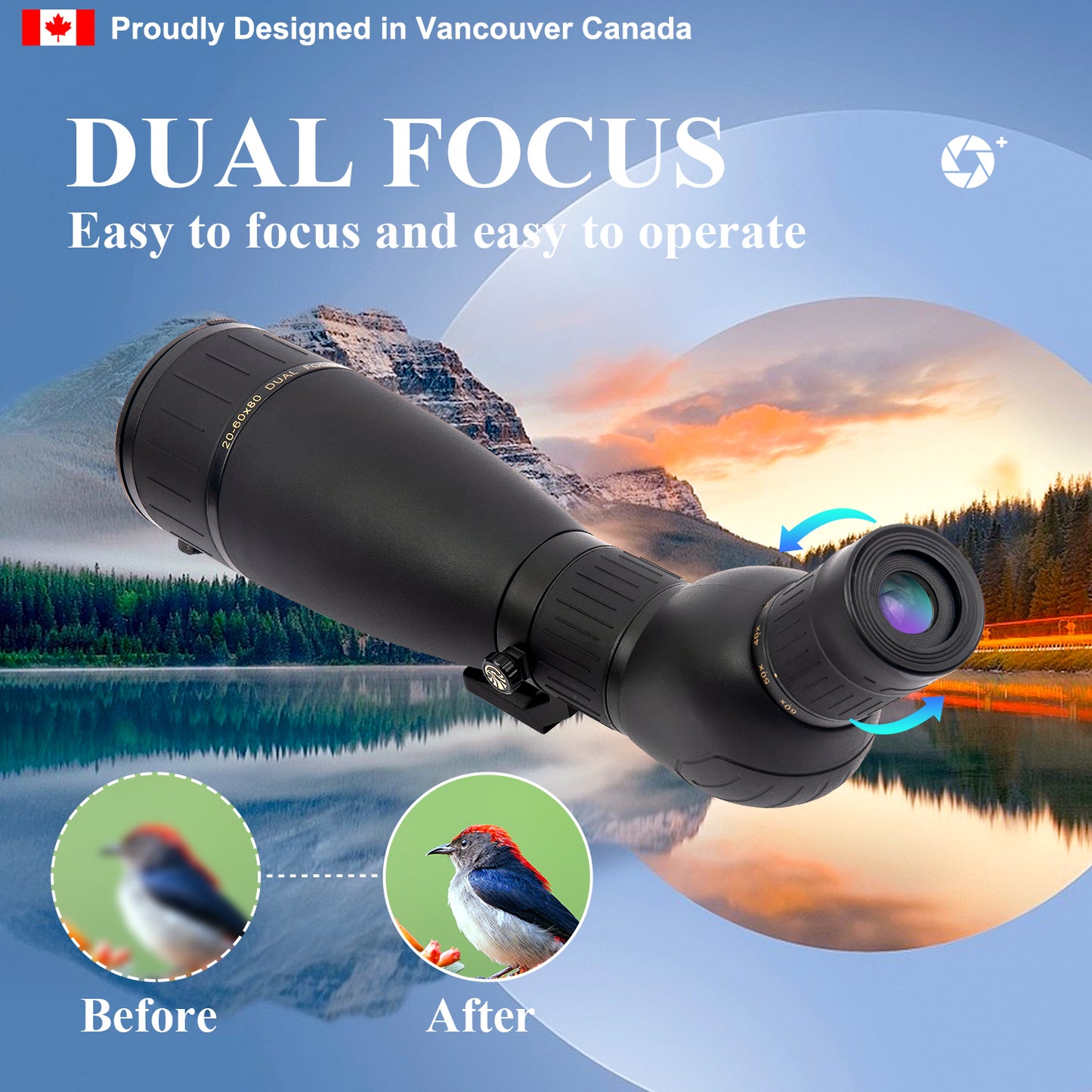 Spotting Scope 20-60X80 FMC HD BAK4 (Long Range Spotting, Water-Resistant) with Metal Tripod, Carry Bag, Phone Holder