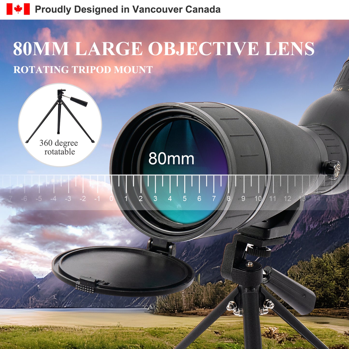 Spotting Scope 20-60X80 FMC HD BAK4 (Long Range Spotting, Water-Resistant) with Metal Tripod, Carry Bag, Phone Holder
