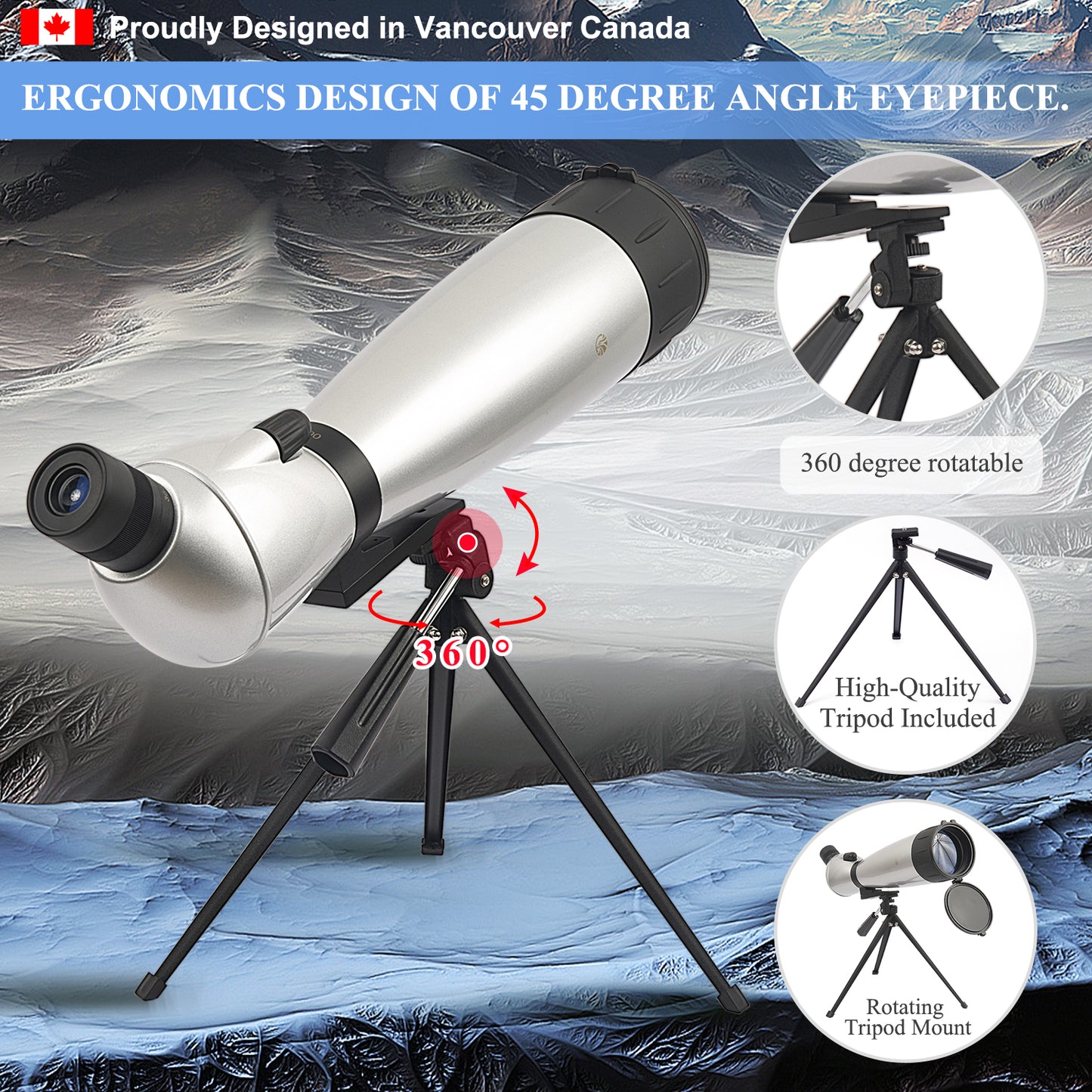 Spotting Scopes 30-90X90 FMC HD BAK4 (Long Range Spotting, Water-Resistance) with Metal Tripod and Carry Bag (with Phone Holder)