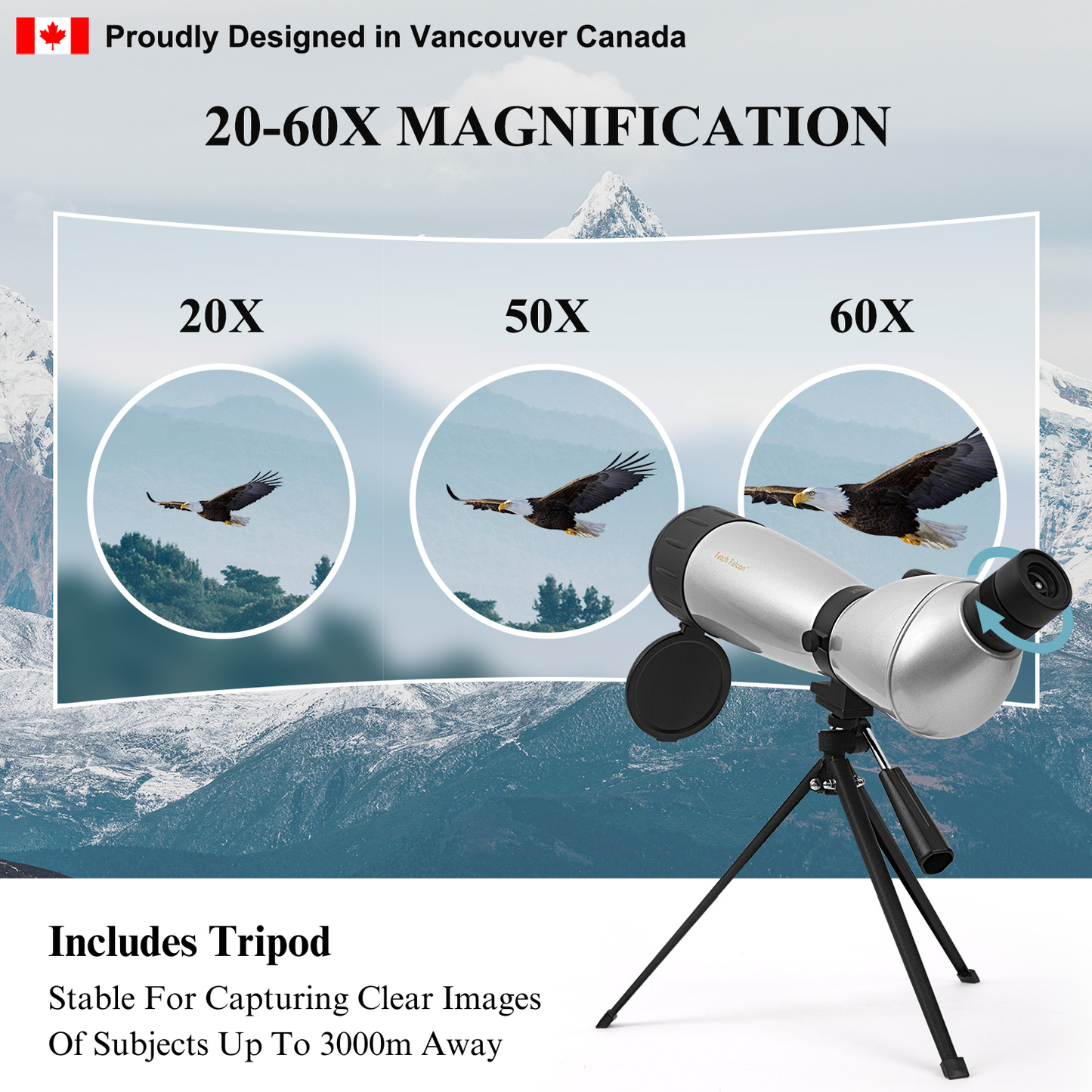 Spotting Scope 20-60X80 FMC HD BAK4 (Long-Range, Water-Resistant) comes with Metal Tripod, Carry Bag, Phone Adapter
