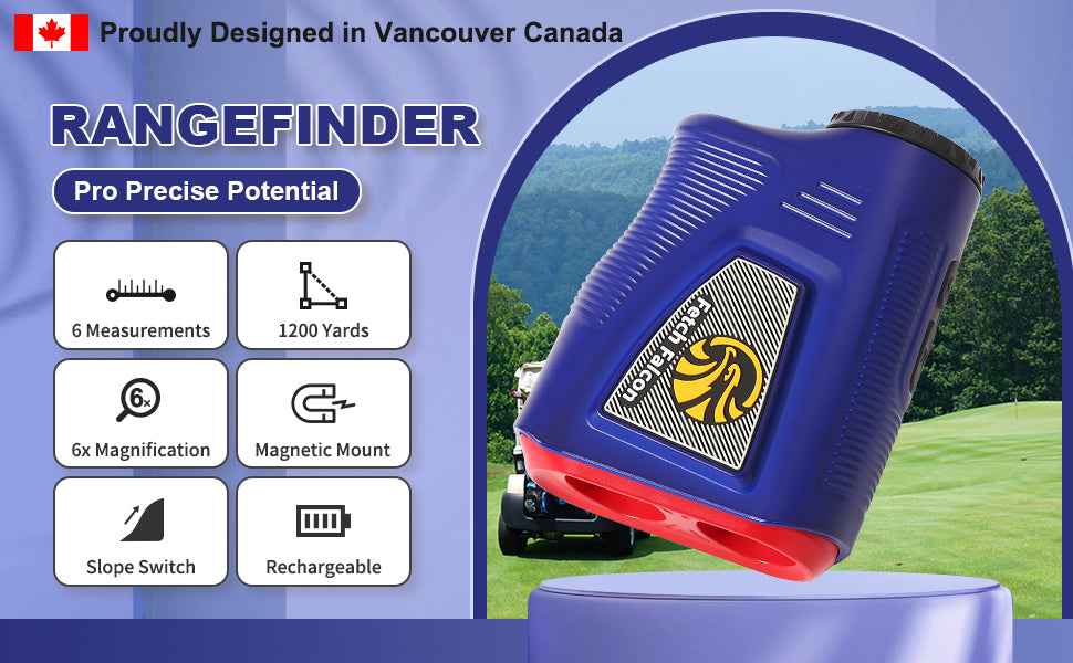 Fetch Falcon Rechargeable Golf Rangefinder – High Precision 1000 YD LCD Display, Slope Mode, 6X Magnification, Pole Flag Locking, Vibration (Navy blue)