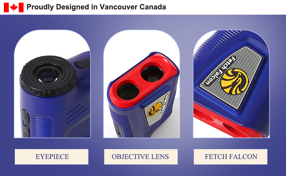 Fetch Falcon Rechargeable Golf Rangefinder – High Precision 1000 YD LCD Display, Slope Mode, 6X Magnification, Pole Flag Locking, Vibration (Navy blue)