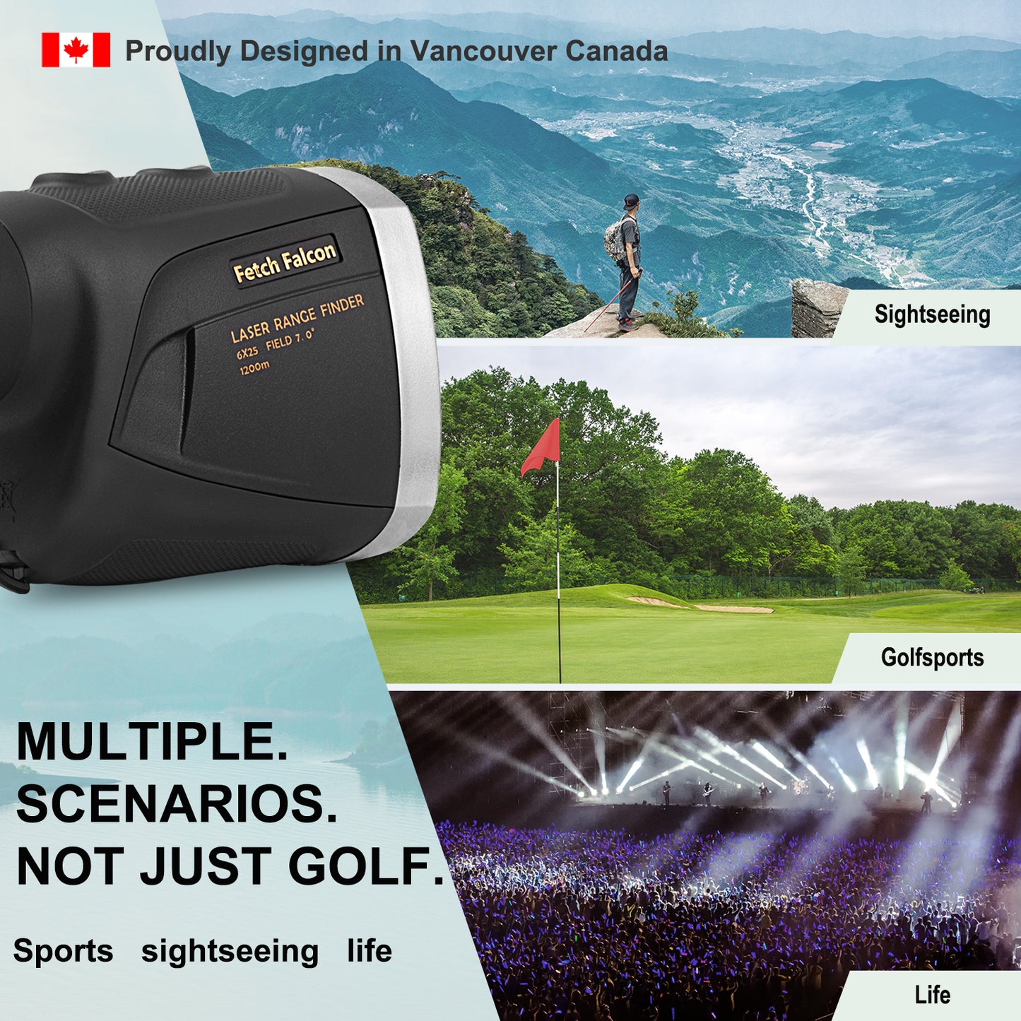 Fetch Falcon Golf Rangefinder LCD (High Precision, Slope Mode with Scan) Pole Flag Locking Vibration (LCD 1200 YD Golf Laser Rangefinder Black)