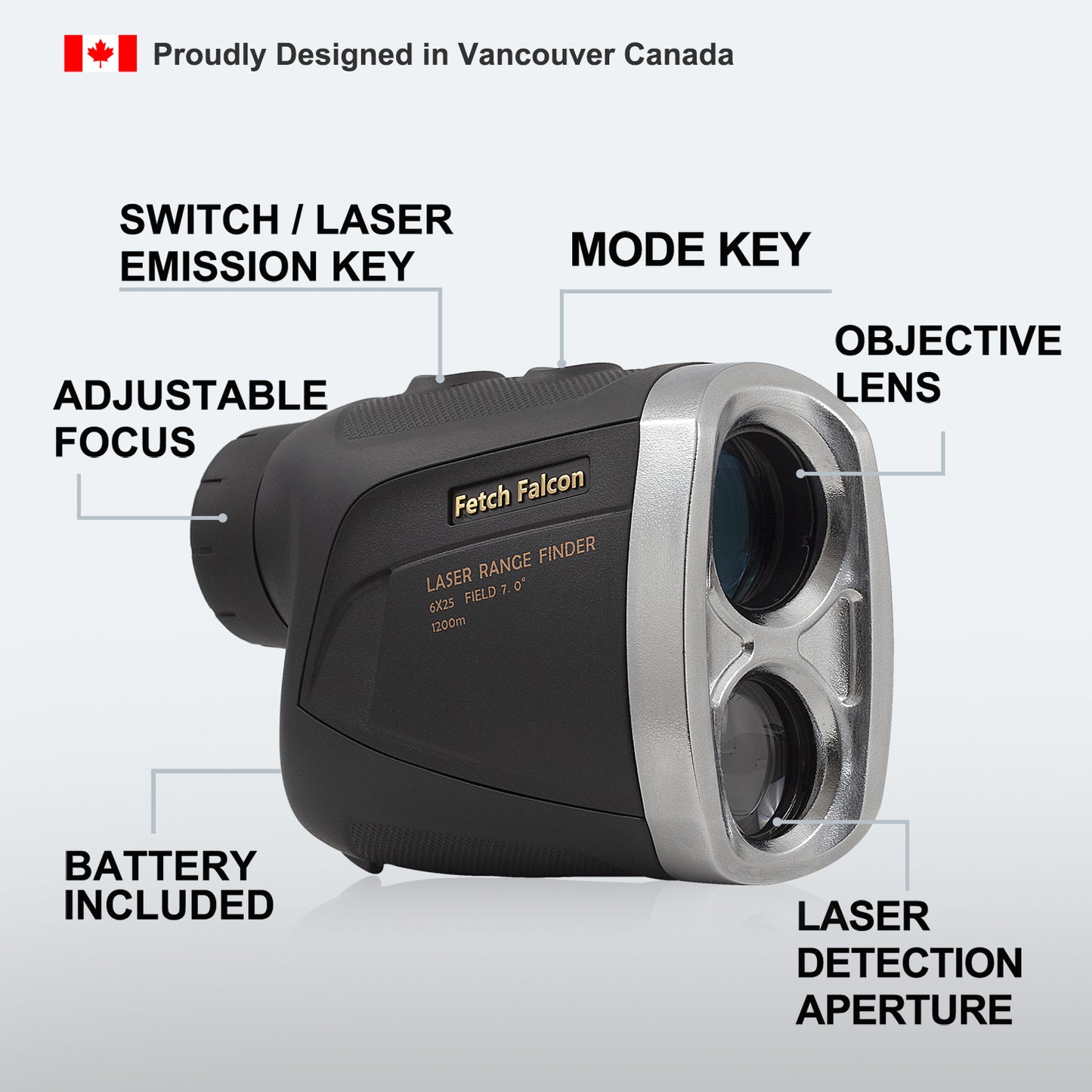 Fetch Falcon Golf Rangefinder LCD (High Precision, Slope Mode with Scan) Pole Flag Locking Vibration (LCD 1200 YD Golf Laser Rangefinder Black)