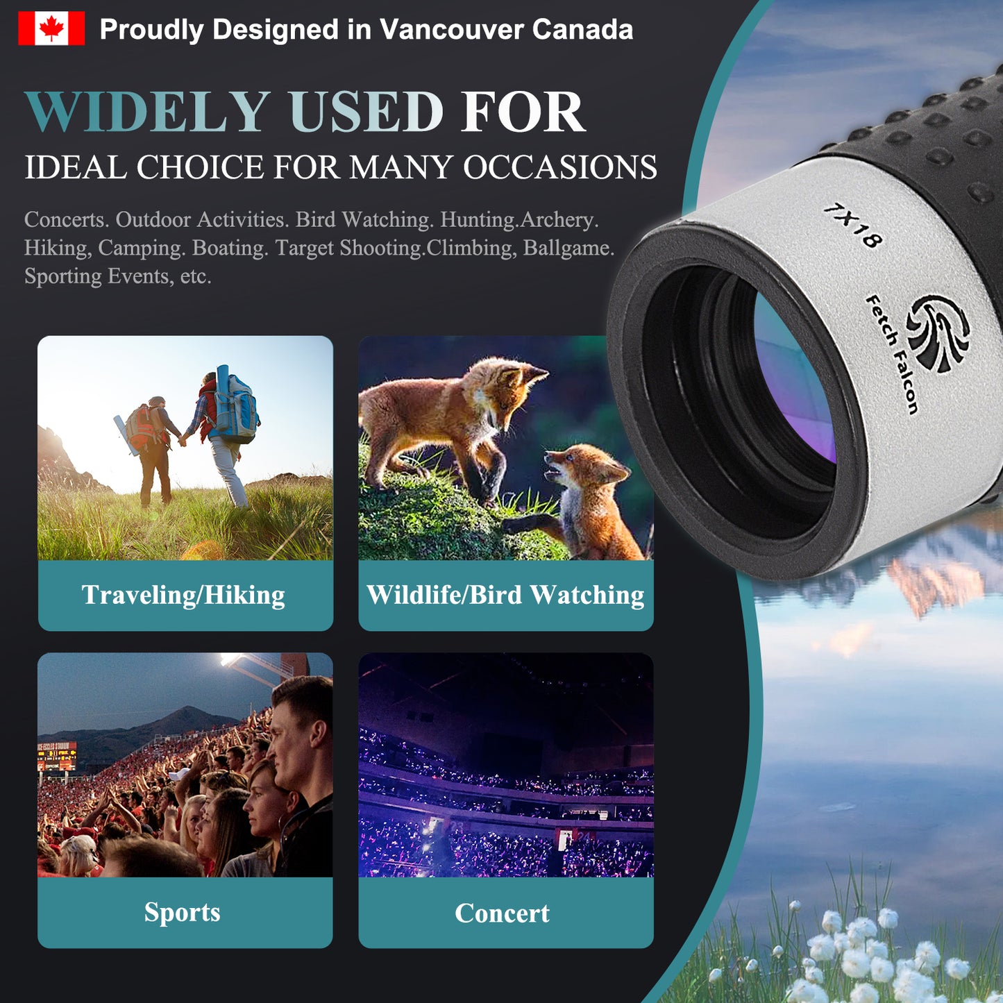 Fetch Falcon 7X18 HD FMC Mini Pocket Monocular – Handheld Telescope for Adults and Kids