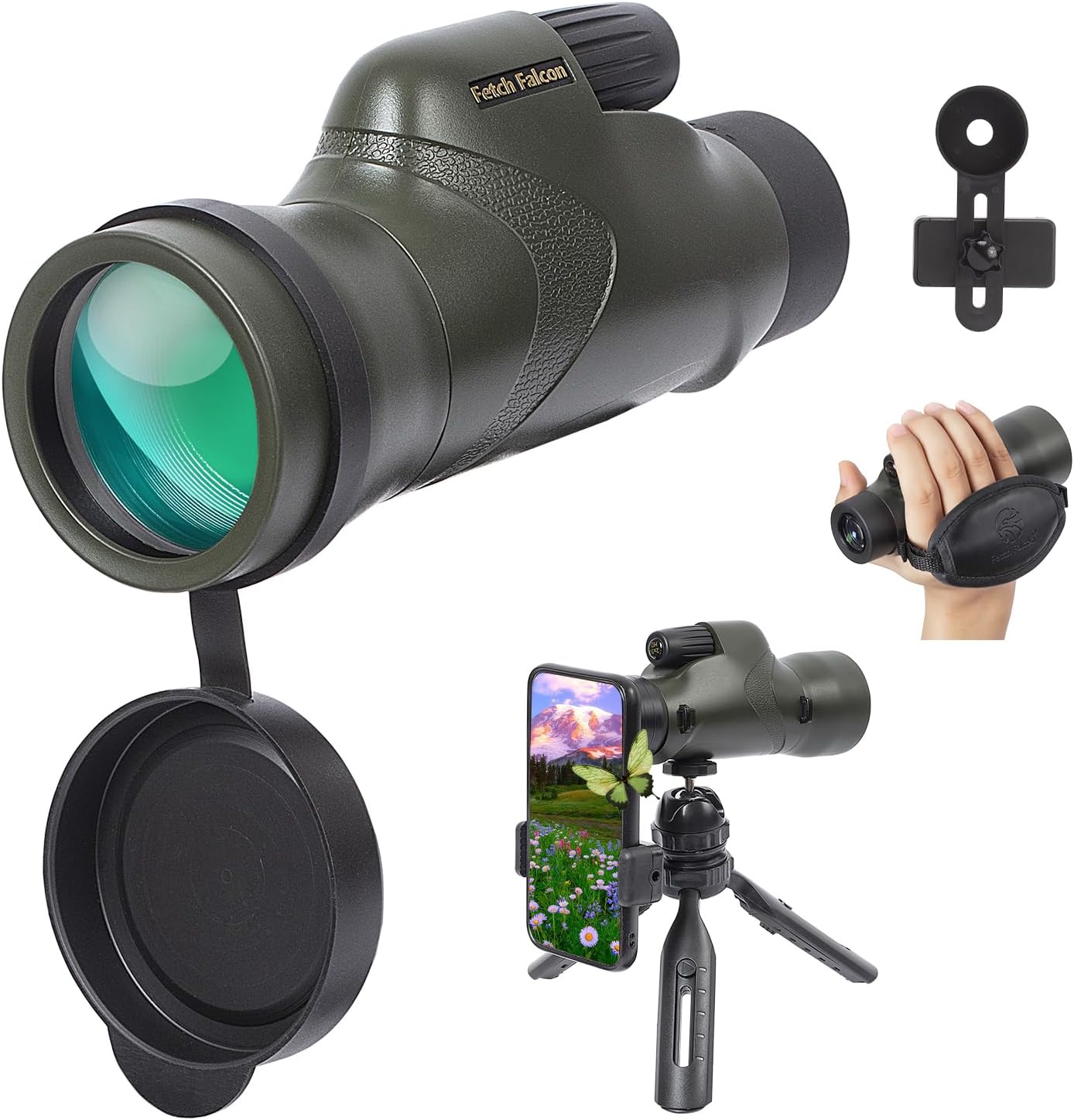 Fetch Falcon 12x50 IPX7 Waterproof Monoculars with Phone Holder, Tripo