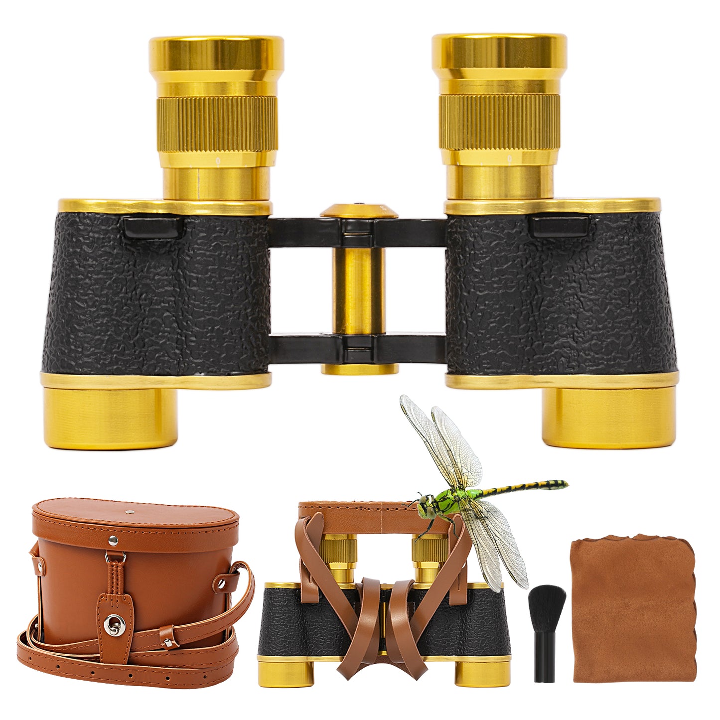 Binoculars Full Metal Body FMC BAK4 HD 8x24 (High-Powered, Water-resistance, and Portable) Ideal for Camping, Hunting, Tourism, and Mountain Climbing (Gold)