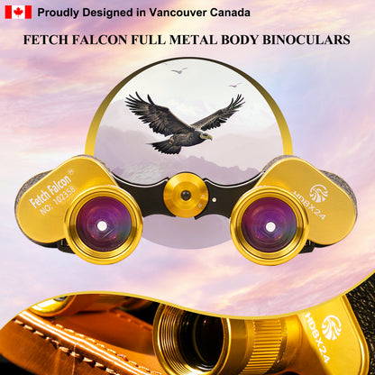 Binoculars Full Metal Body FMC BAK4 HD 8x24 (High-Powered, Water-resistance, and Portable) Ideal for Camping, Hunting, Tourism, and Mountain Climbing (Gold)