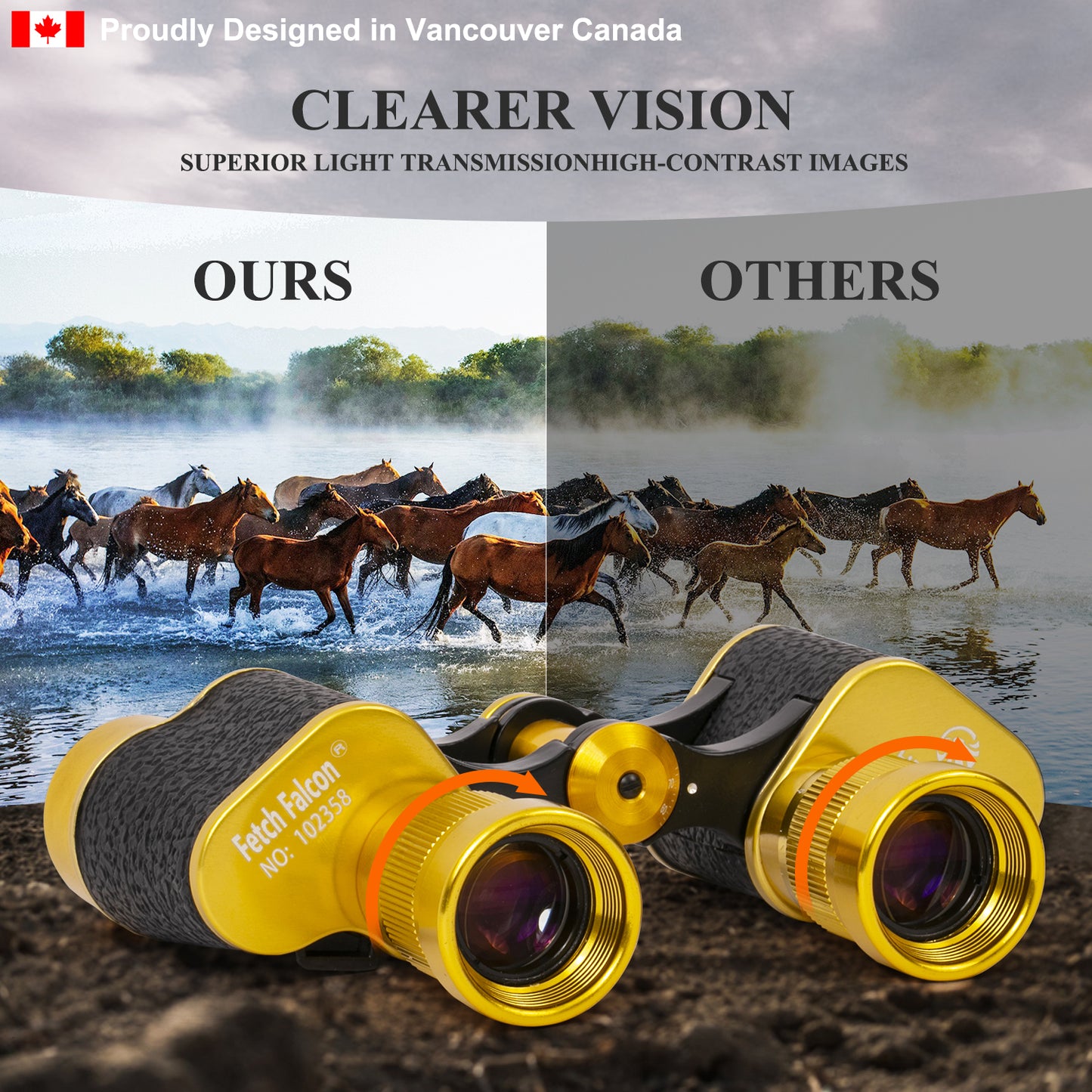 Binoculars Full Metal Body FMC BAK4 HD 8x24 (High-Powered, Water-resistance, and Portable) Ideal for Camping, Hunting, Tourism, and Mountain Climbing (Gold)
