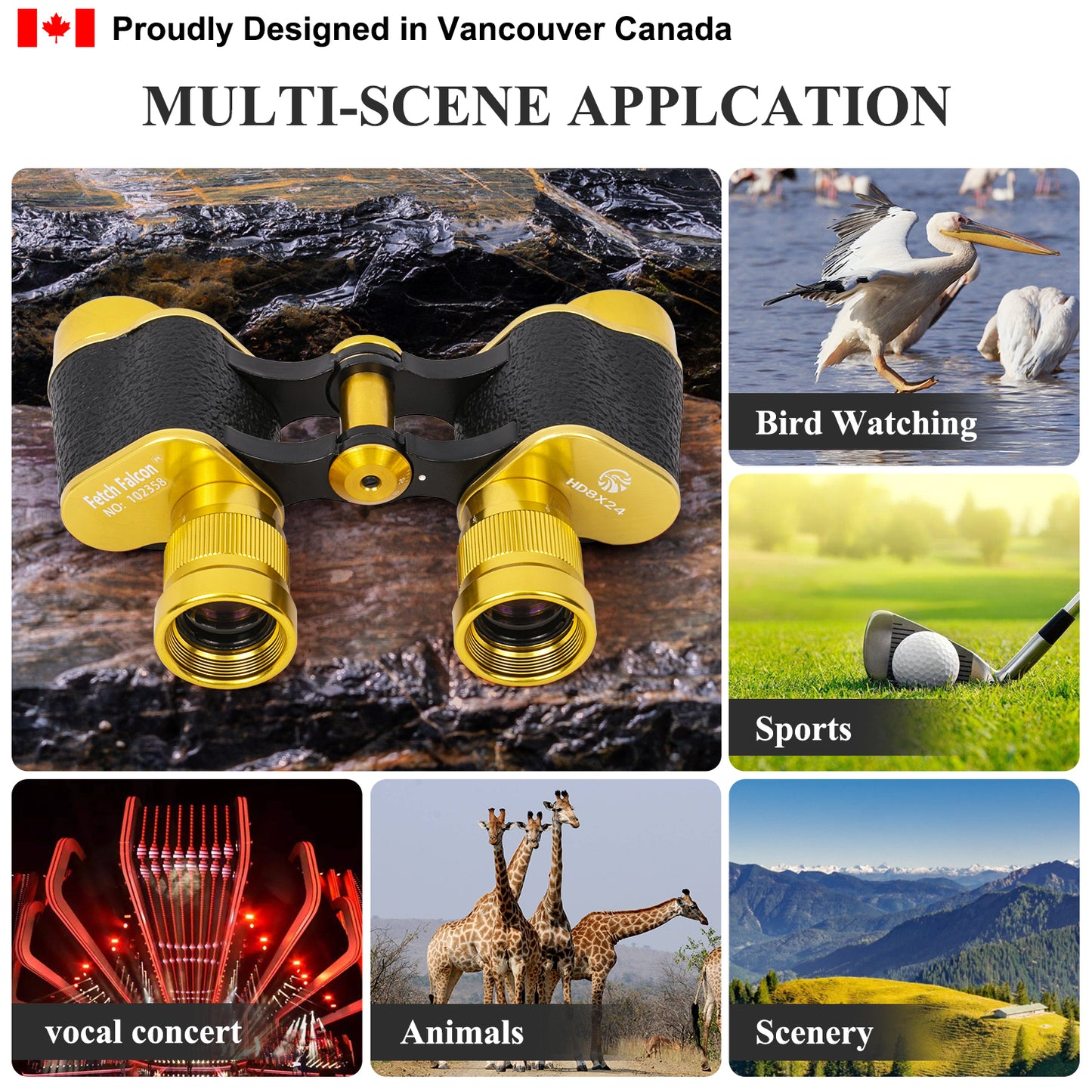 Binoculars Full Metal Body FMC BAK4 HD 8x24 (High-Powered, Water-resistance, and Portable) Ideal for Camping, Hunting, Tourism, and Mountain Climbing (Gold)