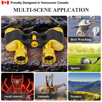 Binoculars Full Metal Body FMC BAK4 HD 8x24 (High-Powered, Water-resistance, and Portable) Ideal for Camping, Hunting, Tourism, and Mountain Climbing (Gold)