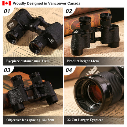 Binoculars Full Metal Body FMC BAK4 HD 8x24 (High-Powered, Water-resistance, and Portable) Ideal for Camping, Hunting, Tourism, and Mountain Climbing (Black)
