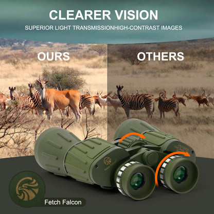 Fetch Falcon Aluminum Binoculars 10x50 BAK4 FMC (Third Generation, High Power Compact) for Travel Sightseeing, Bird Watching and Outdoor Sports (Army Green)