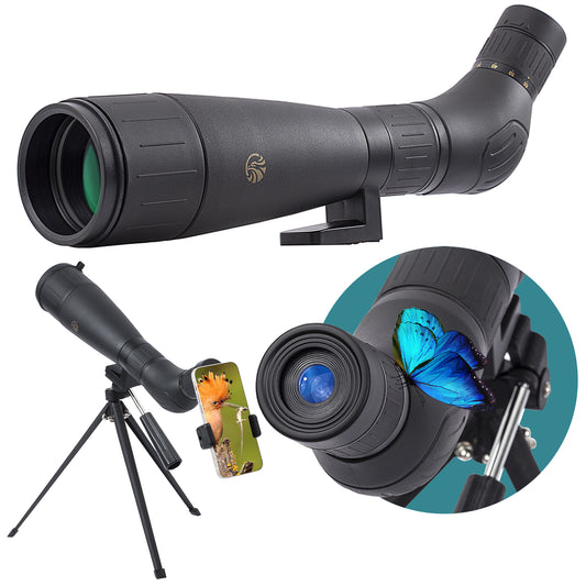 Spotting Scope 20-60X60 FMC HD Compact (Long Range Spotting, Water-Resistant) with Metal Tripod, Carry Bag, Phone Holder