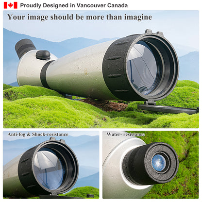 Spotting Scopes 30-90X90 FMC HD BAK4 (Long Range Spotting, Water-Resistance) with Metal Tripod and Carry Bag (with Phone Holder)