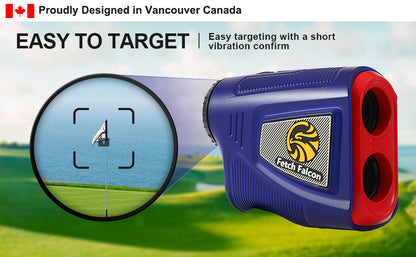Fetch Falcon Rechargeable Golf Rangefinder – High Precision 1000 YD LCD Display, Slope Mode, 6X Magnification, Pole Flag Locking, Vibration (Navy blue)