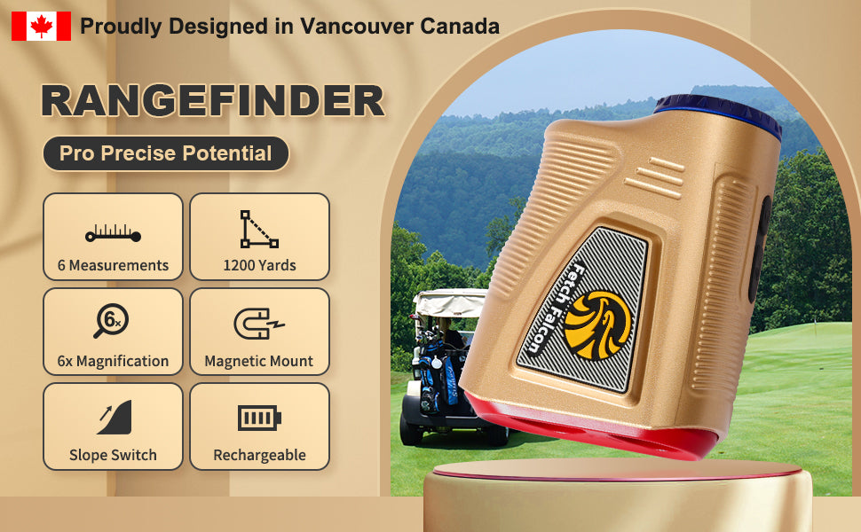 Golf Rangefinder (Rechargeable Battery) 1200 Yards Laser Distance Finder with Slope Mode, Flag Lock Vibration, 6X Magnification, High Precision LCD Display (Mermaid Gold)