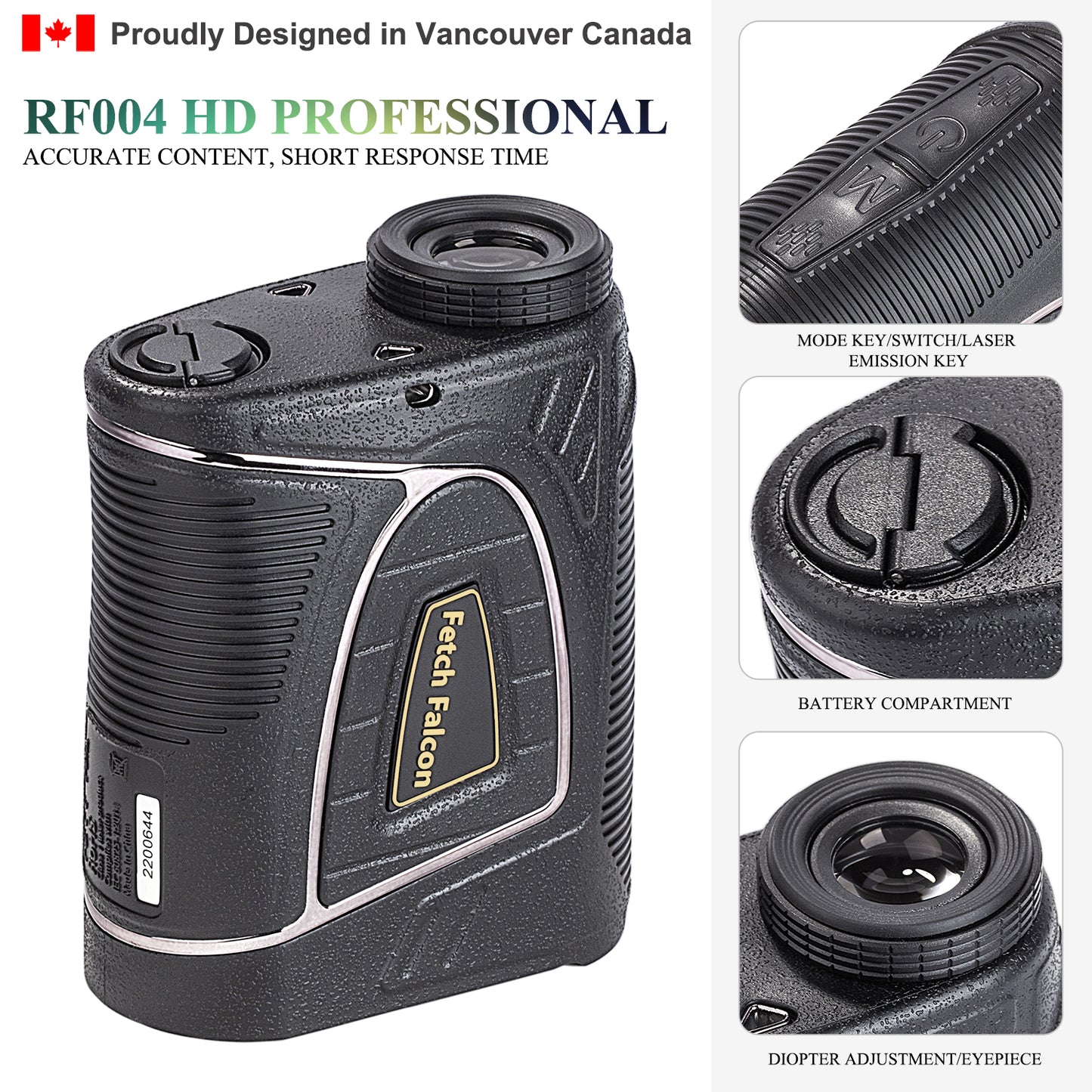 Fetch Falcon OLED Laser Golf Rangefinder - Up to 2500 Yards, 6x Magnification (Black)