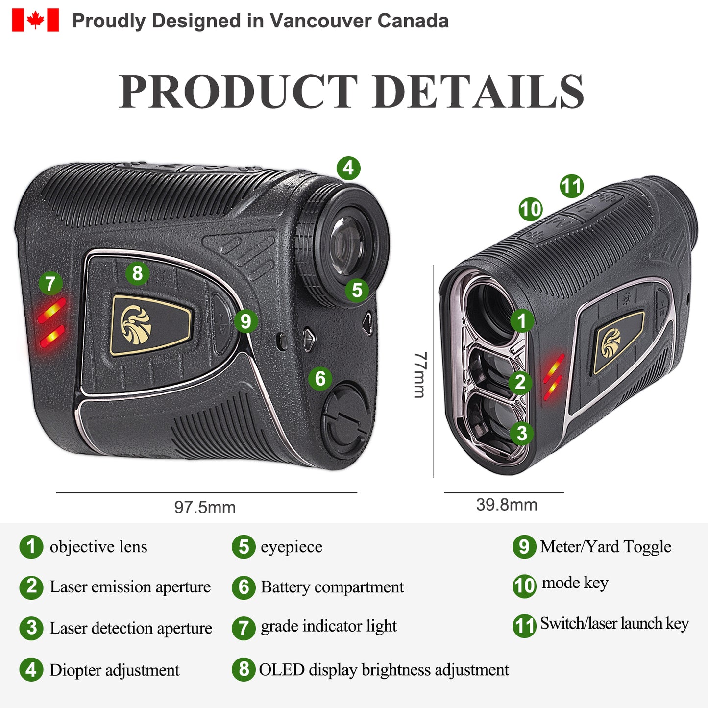 Fetch Falcon OLED Laser Golf Rangefinder - Up to 2500 Yards, 6x Magnification (Black)