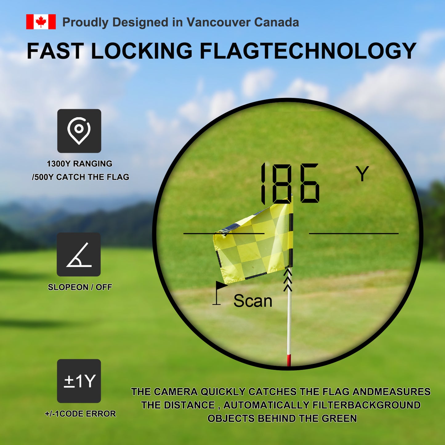Fetch Falcon Golf Rangefinder LCD (High Precision, Slope Mode with Scan) Pole Flag Locking Vibration (LCD 1200 YD Golf Laser Rangefinder Black)