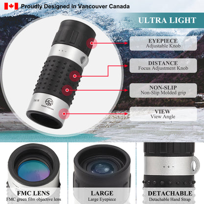 Monoculaire de poche Fetch Falcon 7X18 HD FMC Mini – Télescope portatif pour adultes et enfants