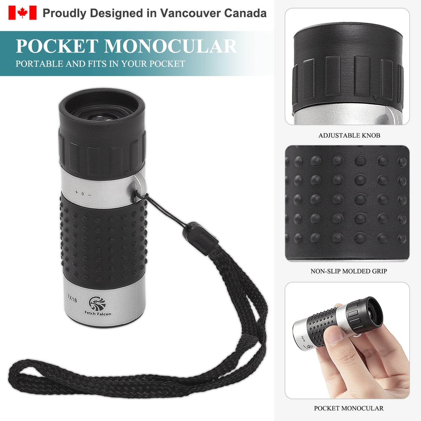 Monoculaire de poche Fetch Falcon 7X18 HD FMC Mini – Télescope portatif pour adultes et enfants