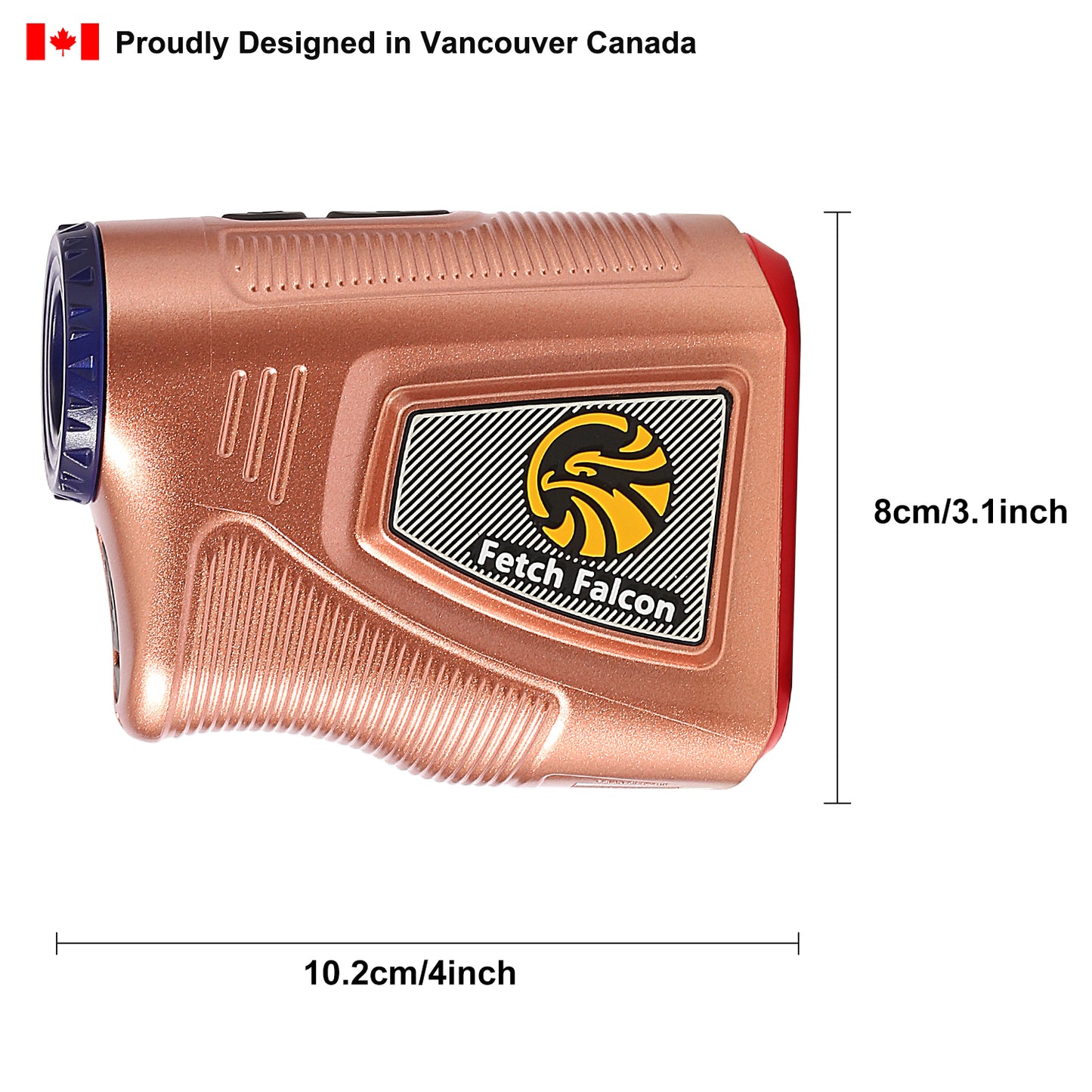 Fetch Falcon Rechargeable Golf Rangefinder – High Precision 1000 YD LCD Display, Slope Mode, 6X Magnification, Pole Flag Locking, Vibration (Rose Gold)