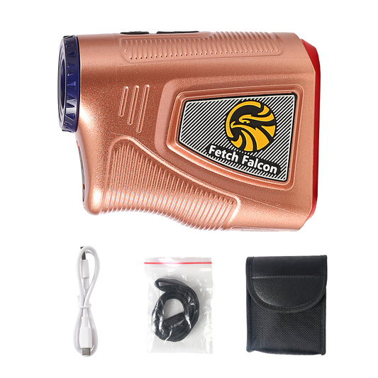 Fetch Falcon Rechargeable Golf Rangefinder – High Precision 1000 YD LCD Display, Slope Mode, 6X Magnification, Pole Flag Locking, Vibration (Rose Gold)